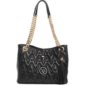 Valentino By Mario Valentino Luisa Diamond Quilted Leather Shoulder Bag in Black